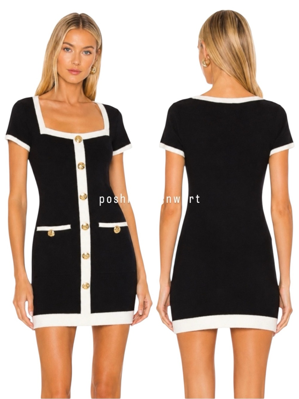NWT ✨ Show Me Your Mumu Sofia Sweater Mini Dress Black White Cream XS NEW